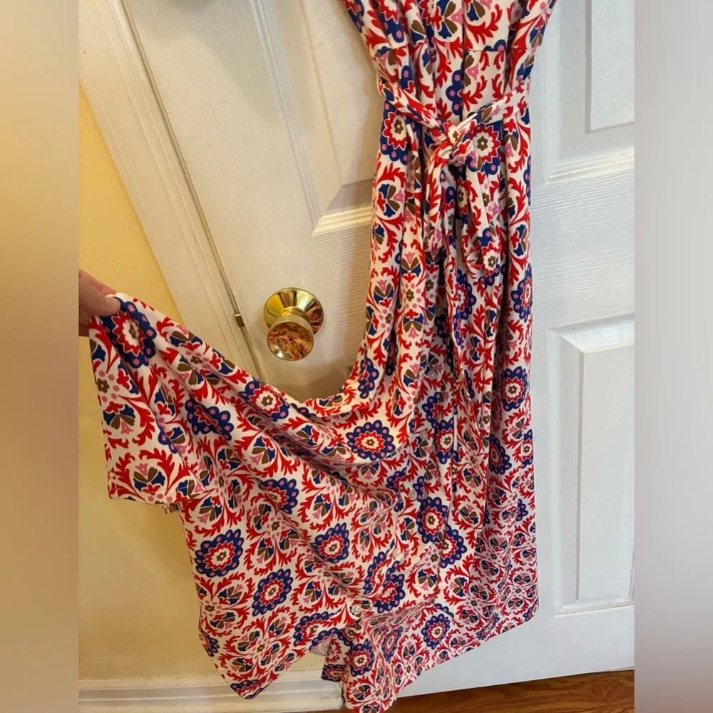 Boden, Libby, Bold Colorful Printed Tie-Waist Midi Dress - Picture 10 of 16